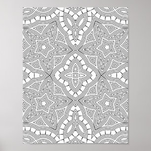 Intricate Star Mandala Pattern Colouring Page Art Poster