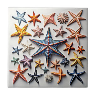 Intricate Starfish Line Art Ceramic Tile