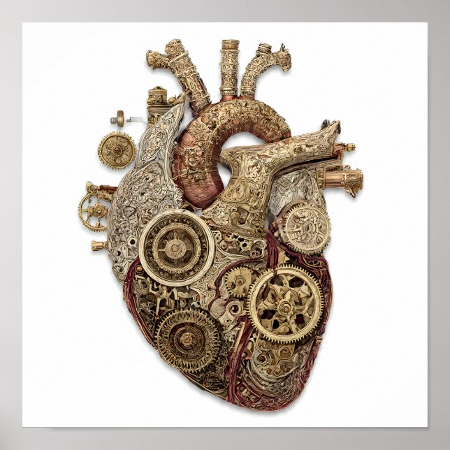 Intricate Steampunk Art: Ornate Organ Clockwork Poster (Front)