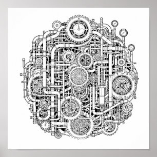 Intricate Steampunk Decoupage Template Line Art Poster