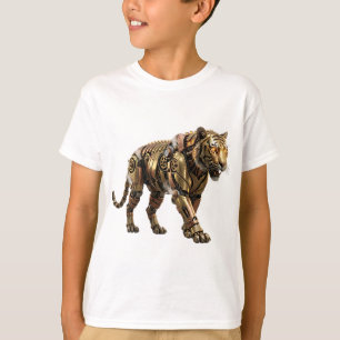 Intricate Steampunk Tiger with Polished Brass Gear T-Shirt