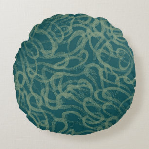Intricate stippled texture, turquoise abstract pat round cushion