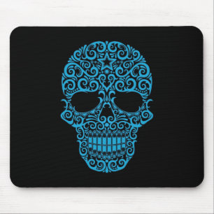 Intricate Sugar Skull – blue & black Mouse Pad