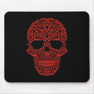 Intricate Sugar Skull – red & black Mouse Pad