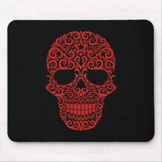 Intricate Sugar Skull – red & black Mouse Pad