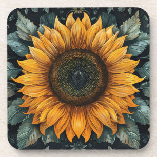 Intricate Sunflower Botanical Art Coaster