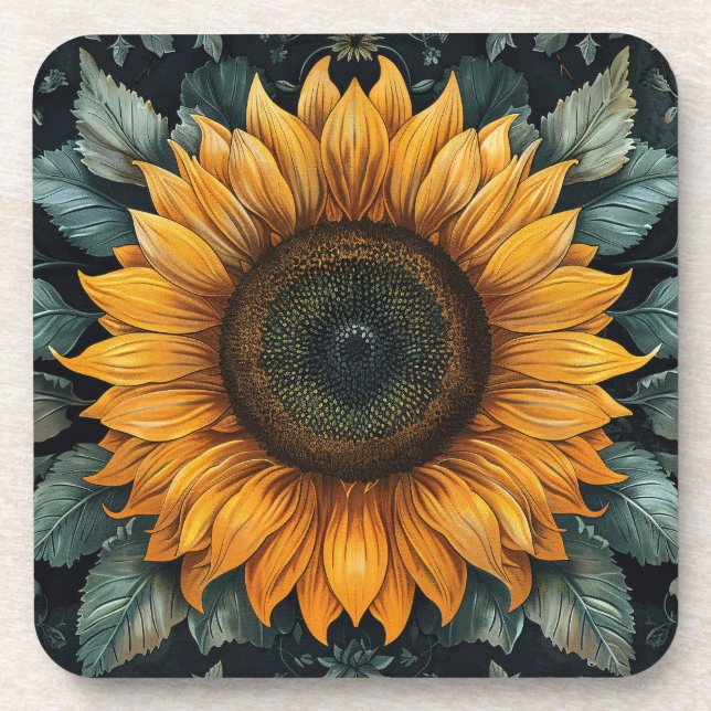 Intricate Sunflower Botanical Art Coaster (Front)