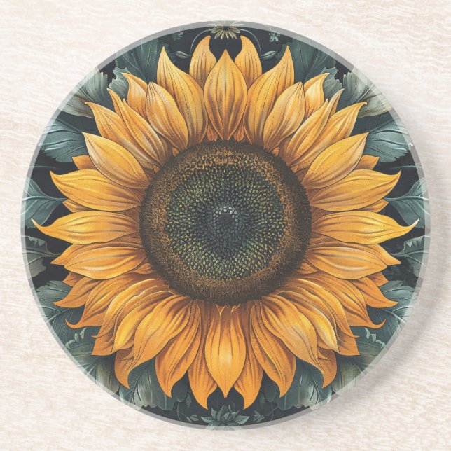 Intricate Sunflower Botanical Art Coaster (Front)