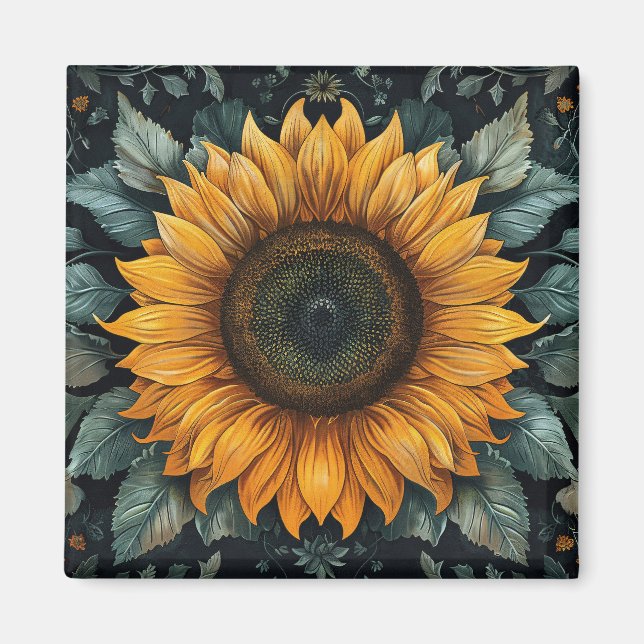 Intricate Sunflower Botanical Art Magnet (Front)