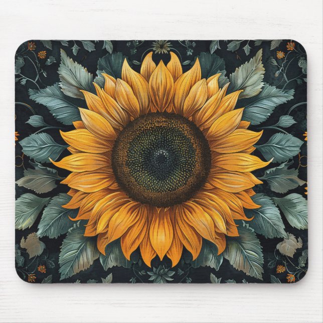 Intricate Sunflower Botanical Art Mouse Pad (Front)