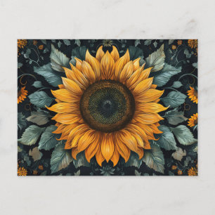 Intricate Sunflower Botanical Art Postcard
