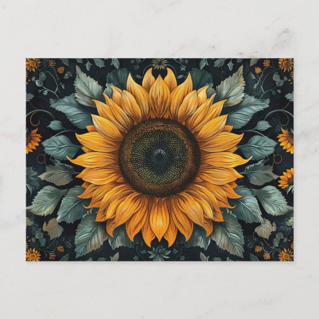 Intricate Sunflower Botanical Art Postcard (Front)