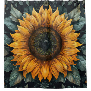 Intricate Sunflower Botanical Art Shower Curtain