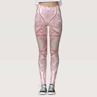 Intricate, swirling patterns of pretty pink lace leggings