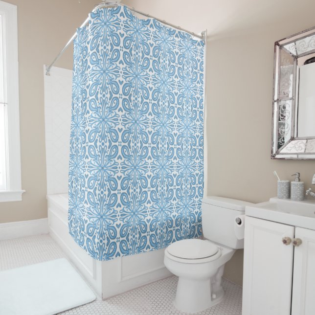 Intricate Swirls Geometric Print Pattern Shower Curtain (In Situ)