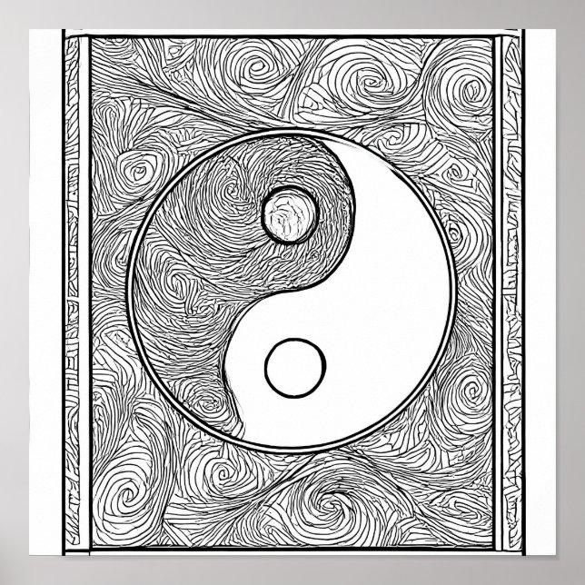 Intricate Symmetrical Colouring Page: Yin Yang  Poster (Front)
