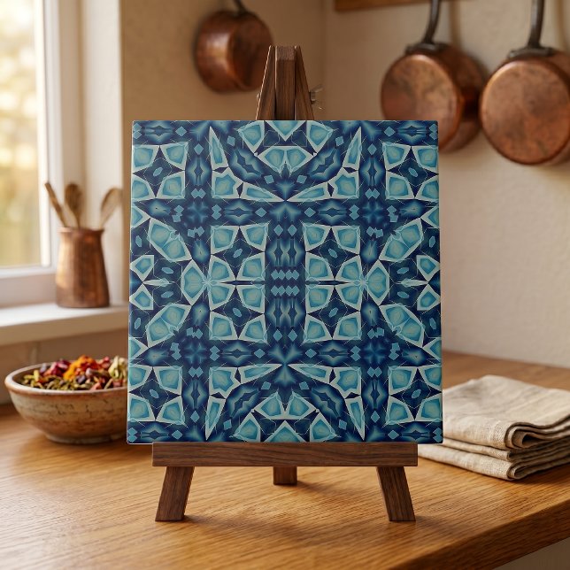 Intricate Symmetrical Soft Blue and Indigo  Ceramic Tile (Creator Uploaded)