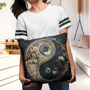 Intricate Taijitu Yin and Yang Contemporary Cushion