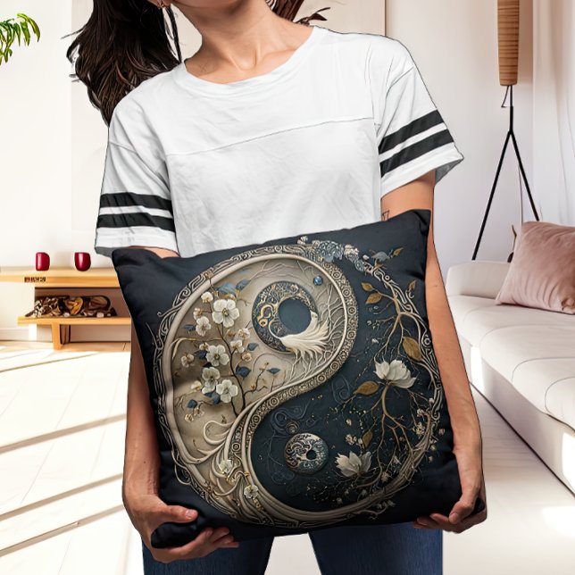 Intricate Taijitu Yin and Yang Contemporary Cushion (Creator Uploaded)