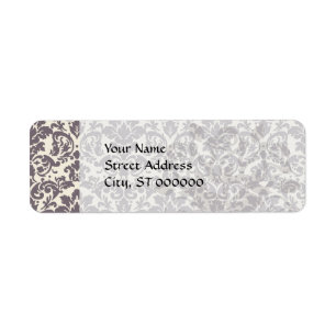 intricate taupe grey cream damask pattern return address label