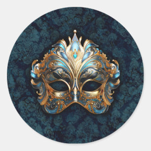 Intricate Teal and Golden  Mask Classic Round Sticker