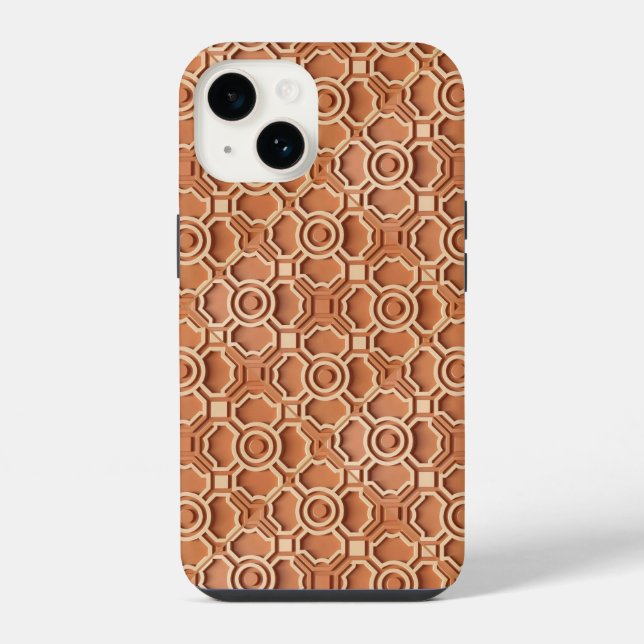 intricate terracotta coloured 3D geometric relief iPhone Case (Back)