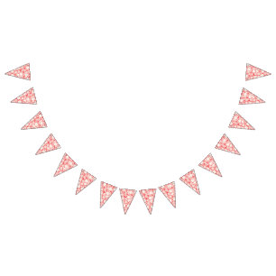 Intricate textile design featuring red, gold, and bunting