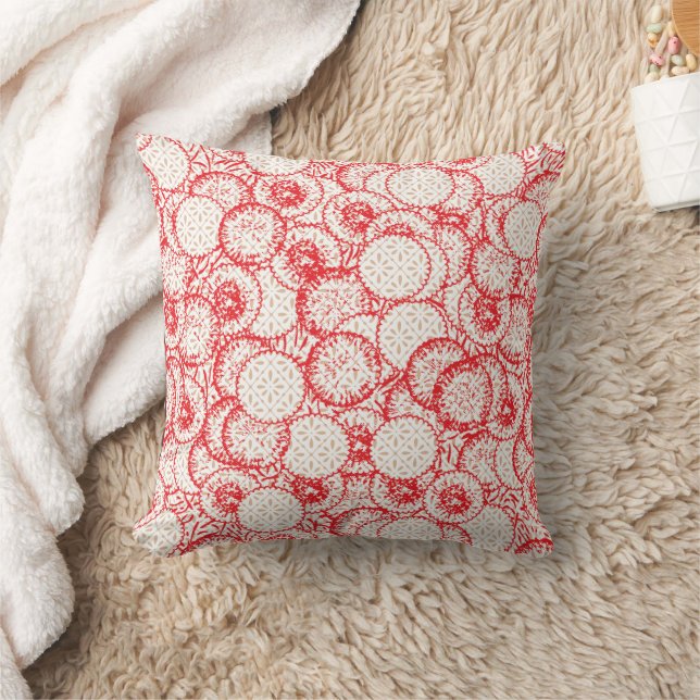 Intricate textile design featuring red, gold, and  cushion (Blanket)