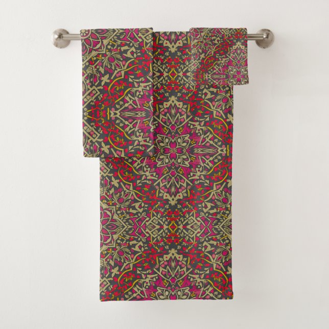 Intricate, Traditional Oriental Rug Motif Design Bath Towel Set (Insitu)