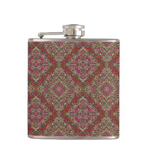 Intricate, Traditional Oriental Rug Motif Design Hip Flask