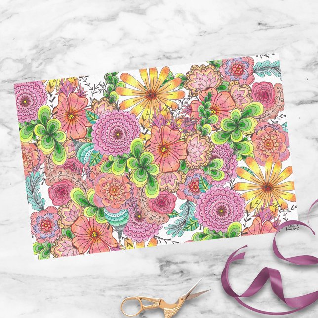 Intricate Vibrant Colourful Artistic Florals Tissue Paper (Creator Uploaded)