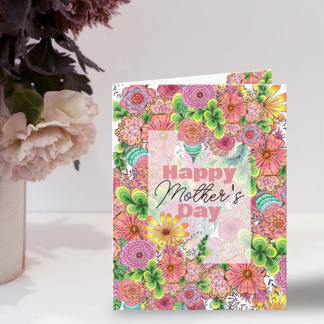 Intricate Vibrant Hand-drawn Florals Mother's Day Card (Creator Uploaded)