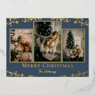 Intricate Vines 3 Photo Gold Foil Holiday Card