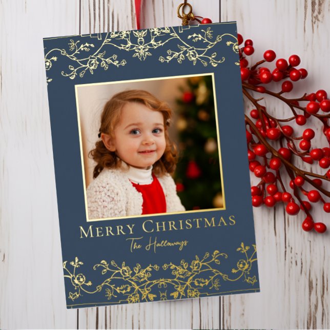 Intricate Vines One Photo Gold Foil Holiday Card (Creator Uploaded)