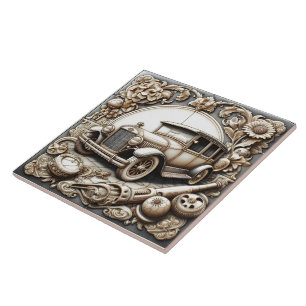 Intricate Vintage Car Tile Art