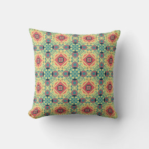 Intricate vintage pattern with red, teal,  beige cushion