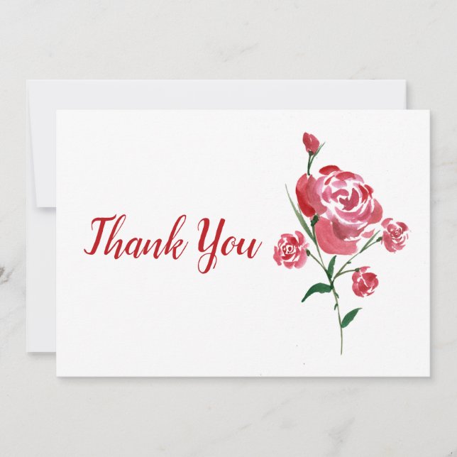 Intricate Watercolor Rose Thank You Card (Front)