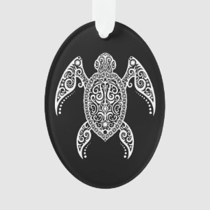 Intricate White and Black Sea Turtle Ornament