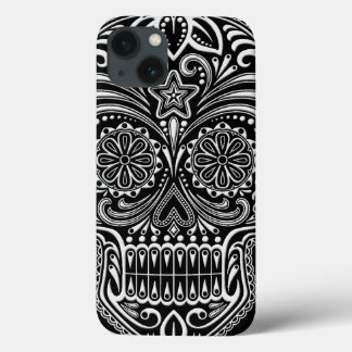 Intricate White and Black Sugar Skull iPhone 13 Case
