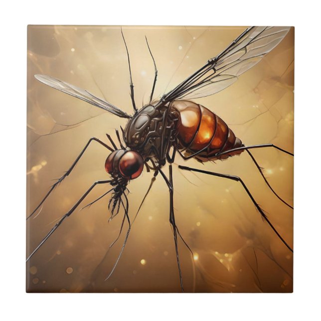 Intricate Wings: The Mosquito Fractal Art Ceramic Tile (Front)