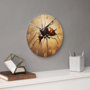 Intricate Wings: The Mosquito Fractal Art Large Clock