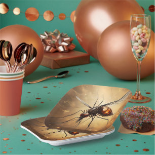 Intricate Wings: The Mosquito Fractal Art Paper Plate