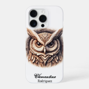 Intricate Wooden Snow Owl Carving iPhone 16 Pro Case