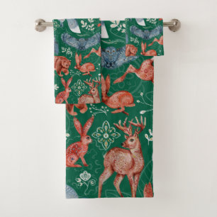 Intricate woodland animals pattern Bath Towel Set