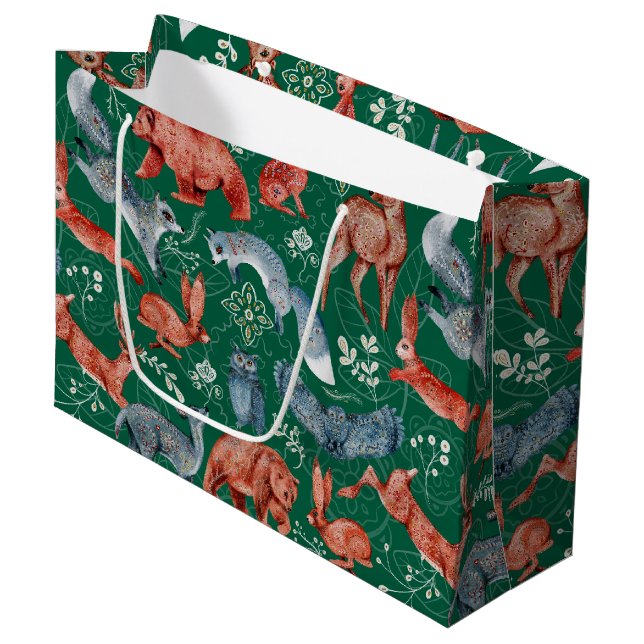  Intricate woodland animals pattern Large Gift Bag (Front Angled)