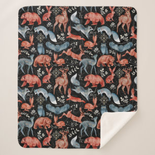  Intricate woodland animals pattern Sherpa Blanket