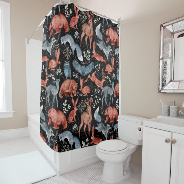  Intricate woodland animals pattern Shower Curtain (In Situ)