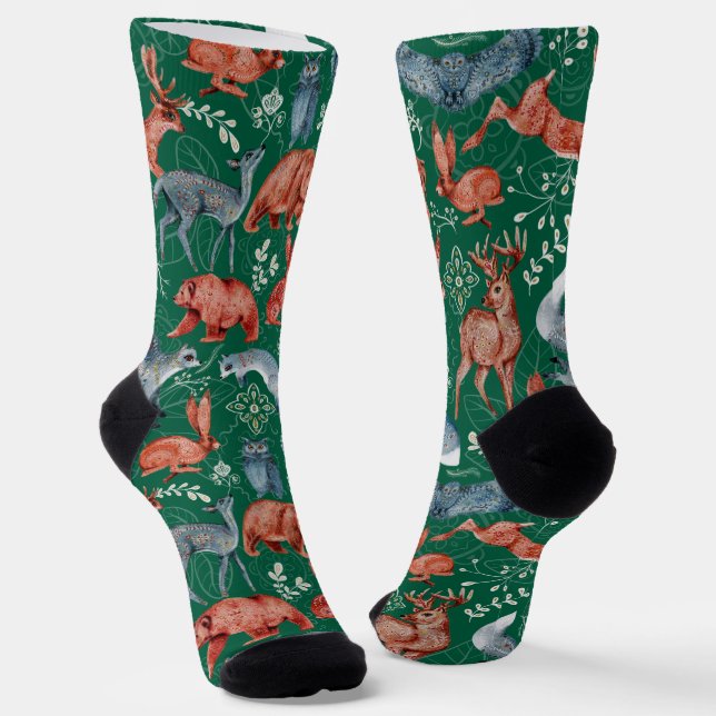  Intricate woodland animals pattern Socks (Angled)