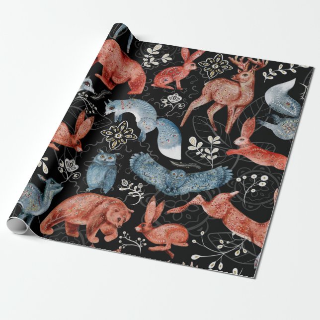  Intricate woodland animals pattern Wrapping Paper (Unrolled)