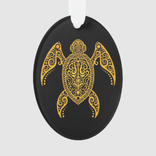 Intricate Yellow and Black Sea Turtle Ornament